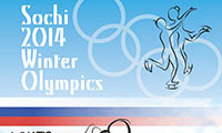 Sochi 2014 winter olympics newspaper cover featuring drawings of ice skaters and a bobsled team