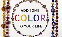 ad for muti-colored necklaces with the slogan 'Add some color to your life' and the text 'Get read for some exciting new colors! Arriving March 20th, first day of spring.'