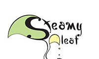 Logo for Steamy Leaf Tea Company. Features a teapot with steam rising out of the spout and turning into leaves, from which water drips down onto the pot.